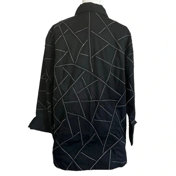 PONG POCO LTD 3/4 Sleeve Black White Collared Button Up Blouse - Size XL - Picture 3 of 9